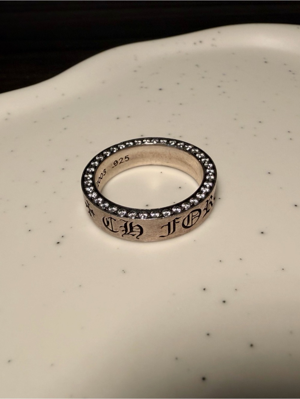 CHROME HEARTS STERLING SILVER 'FOREVER' RING WITH DIAMOND